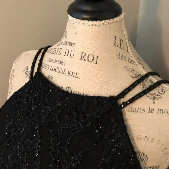 NEW LUCCI LU SZ 18 BLACK SLEEVELESS BEADED LACE FORMAL EVENING GOWN - Picture 4 of 15